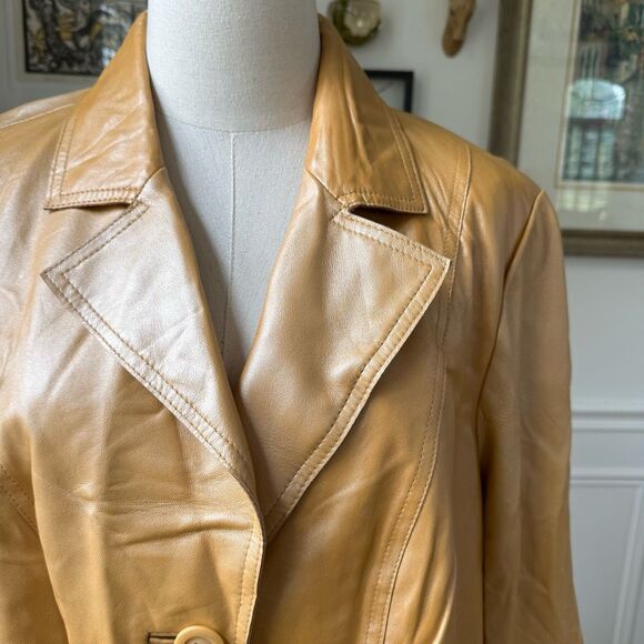 Lane Bryant Champagne Gold Shimmer 100% Leather Jacket Blazer 18 20 - Picture 2 of 10